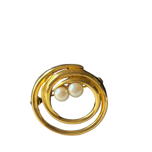 Vintage Elegant Goldtone and Pearl Women Brooch #2025
